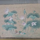 Antique Signed Asian Art Hand Made Silk Paper Floating Frame Lotus Flower Ducks
