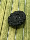 Antique Jet Black Glass Button Geometric Flower Relief Tunnel Shank 1 2 