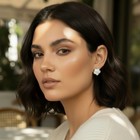 White Pearl Clover Gold Stud Earrings
