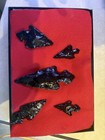 Obsidian Flint Knapped Arrowheads Set Of 5 Native American Us Display Case