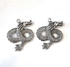 2 Dragon Antique Silver Pewter   Alloy Large Pendnat 46x39mm