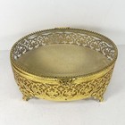 Vintage Jewelry Box Casket Hollywood Regency Gold Ormolu Bevel Glass Oval 7   