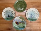 Four  Vintage Antique 19th Century French Choosy Le Roi Majolica Peacock Plate