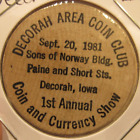1981 Decorah  Ia Area Coin Club Wooden Nickel - Token Iowa