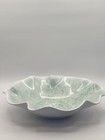Melamine Serving Dish Wavy White With Green Glaze Look Large 14    Bowl