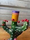 Vintage Mexican Folk Art Pottery Tree Of Life Cactus Candle Holder 8  Signed