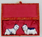 Vintage Porcelain Chinese Pillow Babies Chopstick Rests Pair W  Box       free Ship