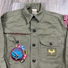 Vintage 50s Boy Scouts Of America Uniform Shirt Boys Medium Olive Green Patches