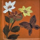 Vintage Metal Painted Wall Hanging Matchbox Match Holder Flowers And Butterfly