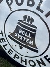 1950   s Vintage    bell    Dark Blue   White Porcelain Public Telephone Sign 18x18    