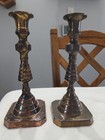 Pair Antique Solid Brass Beehive Pushup Candlesticks Candle Holder Tabletop