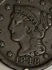1848 Large Cent Large Date Braided Hair Coin Nice Original Antique Coin Bronze