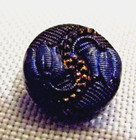 Vintage Black Glass Button - Imitation Fabric - Turn Design - Blue Tulips  4221 