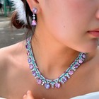 Charming Purple Pink Cz Oval Tennis Necklace Earring Jewelry Set For Women Party
