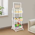 3-tier Retail Display Stand Wood   Iron Mesh Baskets With Locking Wheels White