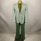 Vtg 60s 70s Leisure Suit Mens 39 Jacket 30 32 Pants Bell Bottom Polyester Disco