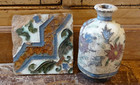 2 Antique Terracotta Clay Middle Eastern Persian Floral Vase Bottle Tile Pottery