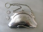Antique Art Nouveau  Silver Epns Engraved Etched Finger Ring Card Case Purse Bb