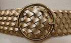 Ann Taylor Women   s Leather Reversible Woven Belt Gold   Brown Metal Buckle M l
