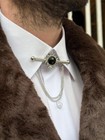 Royal Style Black Onyx Floral Chain Wedding Men Suit Collar Clip In 935 Silver
