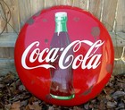 1950 s Vintage Coca-cola Bottle 24  Round Enameled Metal Button Sign With Chain
