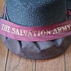 Salvation Army Bonnet Hat With Maroon Band  Gold Lettering  And Ribbon