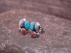 Native American Sterling Silver Turquoise   Coral Feather Post Earrings By Joe