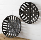 New Primitive Farmhouse Black Tobacco Baskets 2pcs Round Hanging Aged Distressed