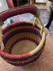 African Ghana Bolga Small  9 w X 6 h  Sized Woven Market Basket Leather Handle