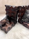 Vintage Mcm Gothic Medieval Knight Hand Carved Wooden Bookends Fantasy Decor