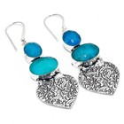 Handmade Amazonite Earrings   925 Sterling Silver Engraved Heart Dangle Earrings