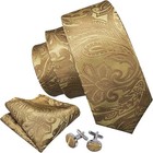 Ties For Men Paisley Silk Neck Tie And Pocket Square Cufflinks Tie Clip Gold