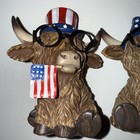 Patriotic Highland Cow Figurine Set 4th Of July Bow Flag Fireworks Hobby Lobby