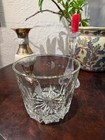 Vintage Clear Glass Ice Bucket     Etched Floral Pattern     Starburst Base