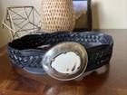 Chico   s Wide Braided Black Leather Belt W  Large Silver   Stone Metal Buckle M l