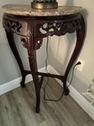 Vintage Genuine Pink Marble   Mahogany Carved Corner Table