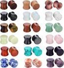 Wood Mixed Stone Plugs 18 Pairs 36 Pcs Double Flared Saddle Gauges Tunnels Ex   