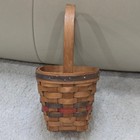 Woven Wood Basket With Handle Rustic Farmhouse Decor 1996 Red Gray Trim Vintage