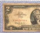 1963  2 Dollar Bill Legal Tender - Red Seal A08488758a - In Plastic Sleeve