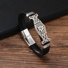 Leather Bracelet Stainless Steel Rune Metal Plate Men Retro Punk Wrist Bracelet
