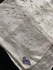 Vintage White Linen Embroidered Bridal Hankerchief Floral  - New