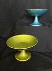 2 Vintage Mcm Emalox Norway Enamel Pedestal Candy Bowls Lime Green   Teal Blue