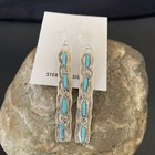 Blue Turquoise Navajo Sterling Silver Long Dangle Earrings 2  12122