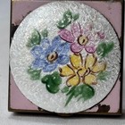 Vtg Guilloche Pill Case Hand Painted Flowers Divided Trinket Box Brass   Enamel