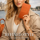 Women Orange Genuine Leather Long Wallet 22 Card Slots Zip Coin Phone Holder
