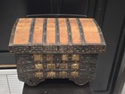 Stunning Vintage Indian Iron Brass Pitara Rolling Wood Dowry Chest Trunk India