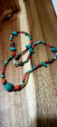 Vintage Southwestern  925 Silver Turquoise Bear Fetish   Red Coral Bead Necklace