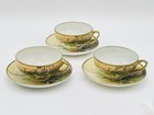 Hand Painted Tn Nippon Japanese Set 3 Teacup   Saucer 1930   s Lake Scene Sunset