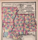 1872 Arkansas - Louisiana - Alabama - Mississippi Map Original - Antique