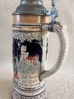 Vintage German Lidded Beer Stein Hand Painted Musical Scene Repaired Base 9 